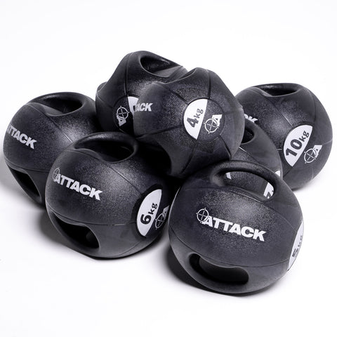 Attack Fitness Double Grip Medicine Balls Black 3kg-10kg ATTACK19875-ATTACK19408