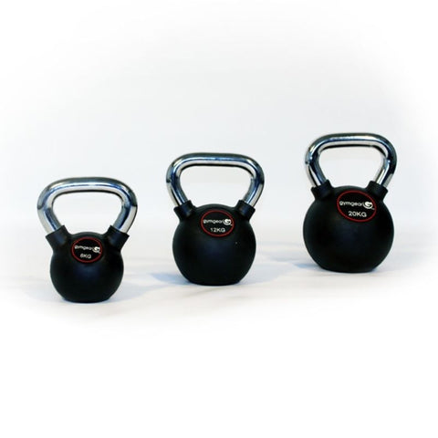 Gym Gear Rubber Kettlebells 4-32kg (Black Rubber / Chrome Handle)